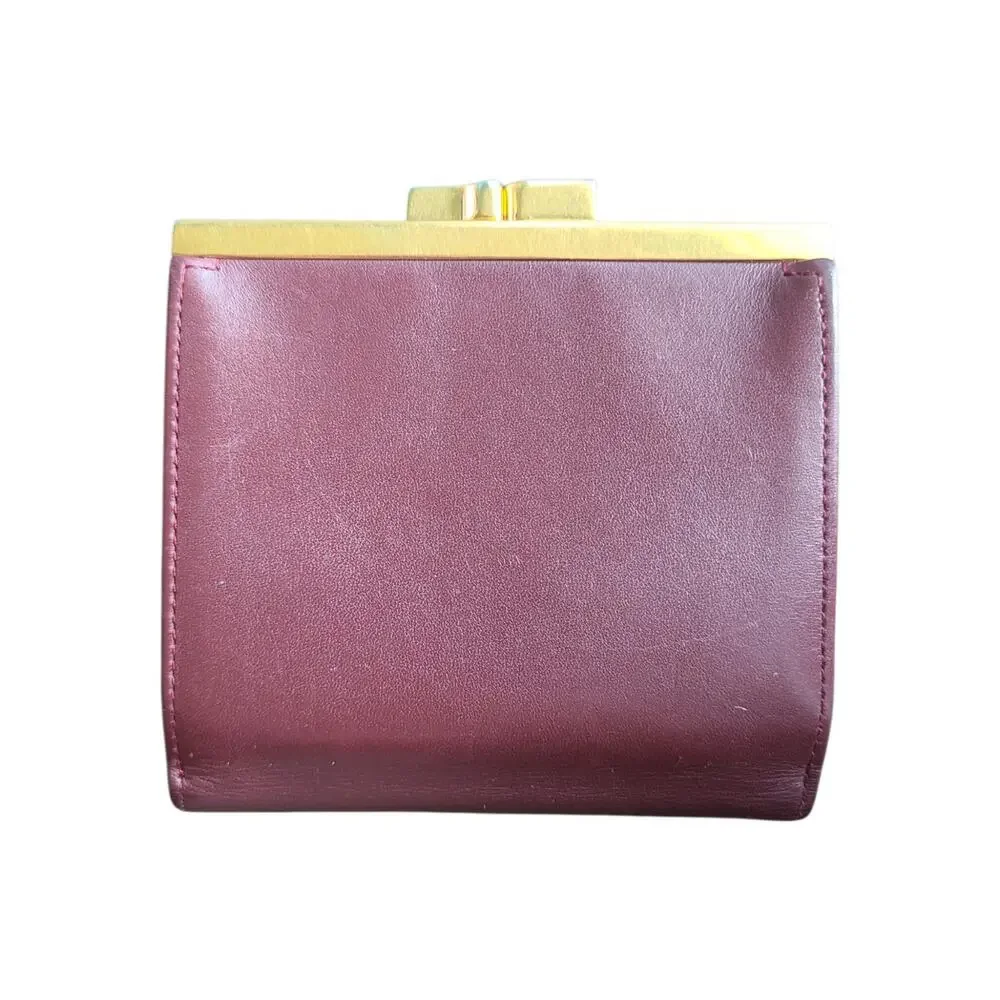 Vintage Must de Cartier Bordeaux Leather Trifold Wallet Kiss Lock Coin Purse - Picture 2 of 10